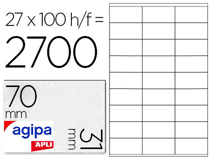 TIQUETTE ADHSIVE APLI AGIPA MULTI-USAGE 70X31MM TOUTE IMPRIMANTE BOTE 2700 UNITS
