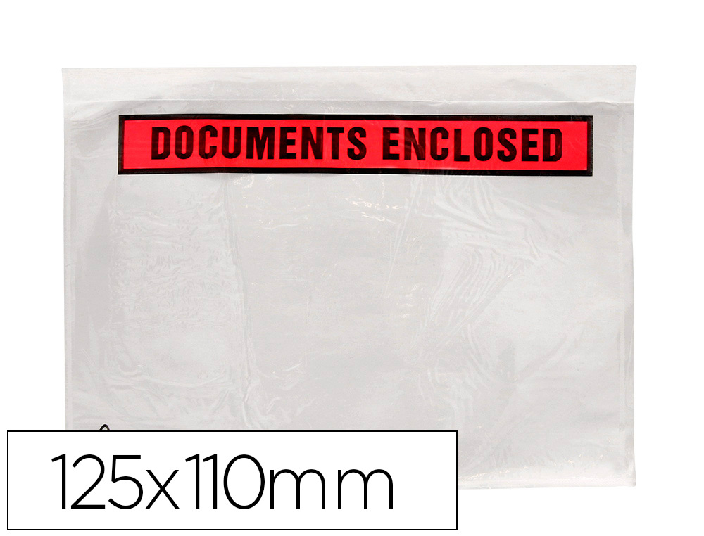 POCHETTE DOCUMENTS CI-INCLUS Q-CONNECT AUTO-ADHESIVE       TRANSPARENTE 125X110MM TEXTE  ANGLAIS PAQUET 100 UNITES