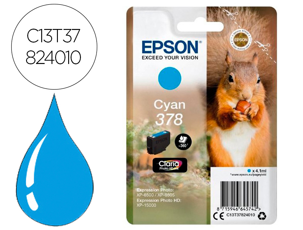 CARTOUCHE ENCRE EPSON 378 XP-8605 / 8606 / XP-15000 /   XP-8500 / 8505 COULEUR CYAN   360 PAGES