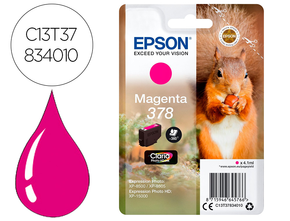 CARTOUCHE ENCRE EPSON 378 XP-8605 / 8606 / XP-15000 /   XP-8500 / 8505 COULEUR        MAGENTA 360 PAGES