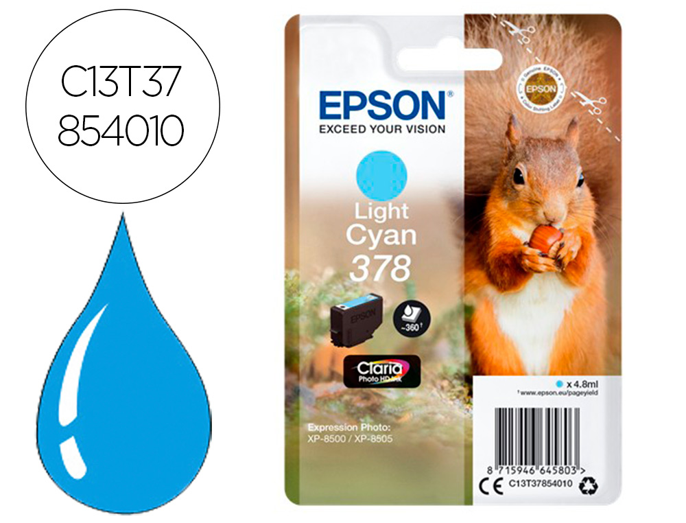 CARTOUCHE ENCRE EPSON 378 XP-8605 / 8606 / XP-15000 /   XP-8500 / 8505 COULEUR CYAN   CLAIR 360 PAGES