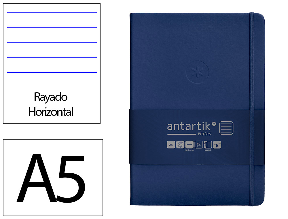 CARNET A5 ANTARTIK NOTES LIGNECOUVERTURE RIGIDE FERMETURE   ELASTIQUE 200 PAGES 80GR      COLORIS BLEU MARINE