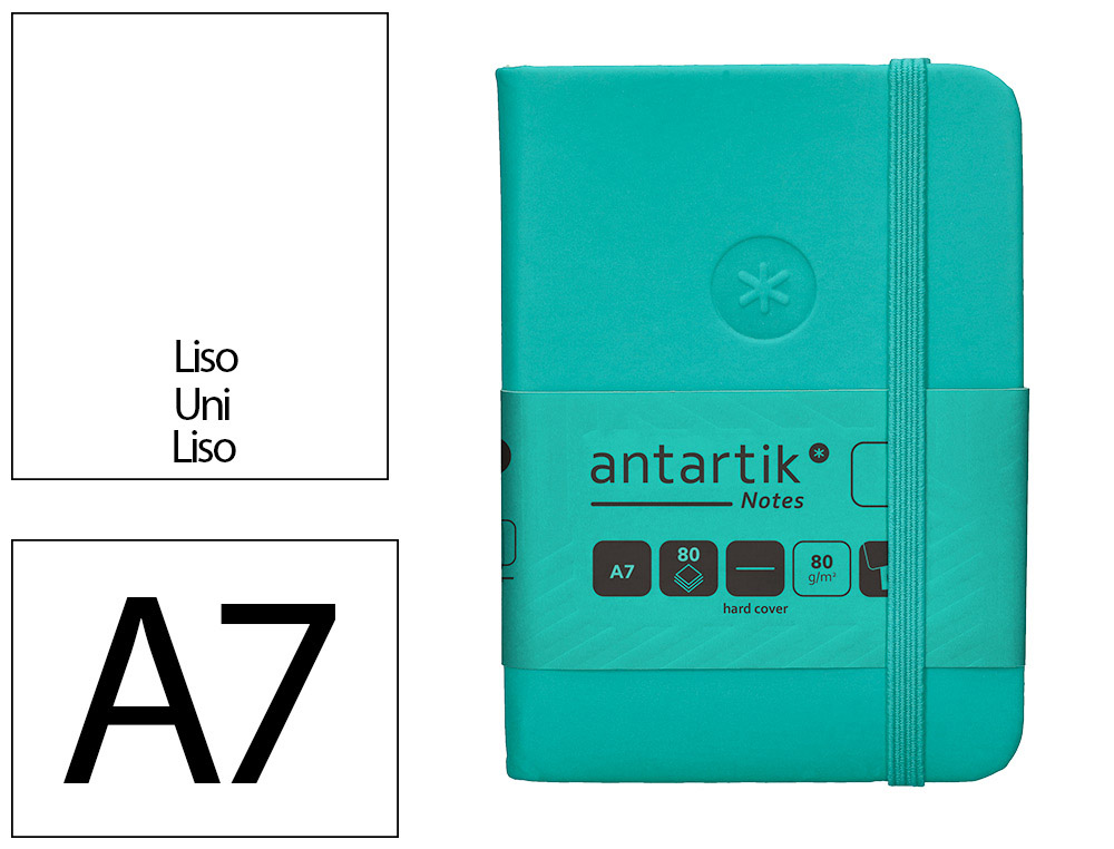 CARNET A7 ANTARTIK NOTES PAPIER UNI IVOIRE COUVERTURE  RIGIDE FERMETURE ELASTIQUE 80 PAGES 80GR COLORIS VERT MENTHE
