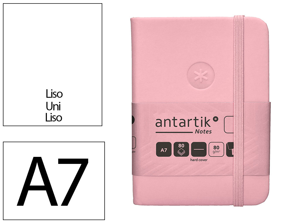 CARNET A7 ANTARTIK NOTES PAPIER UNI IVOIRE COUVERTURE  RIGIDE FERMETURE ELASTIQUE 80 PAGES 80GR COLORIS ROSE PASTEL