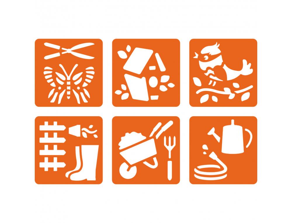 LOT POCHOIRS GRAINE CREATIVE LE JARDINAGE PLASTIQUES       LAVABLES 6 UNITES