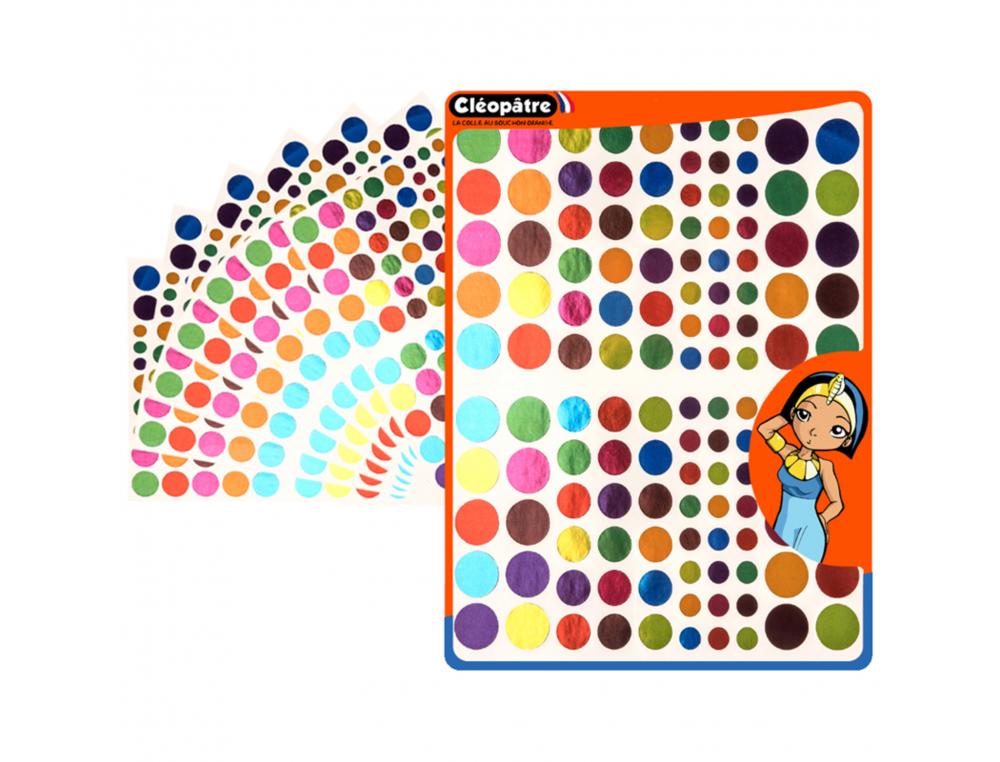 GOMMETTE RONDE CLEOPATRE METALLISEE A5 7 COLORIS       ASSORTIS  3 TAILLES ASSORTIES 9/14/18MM 744 GOMMETTES