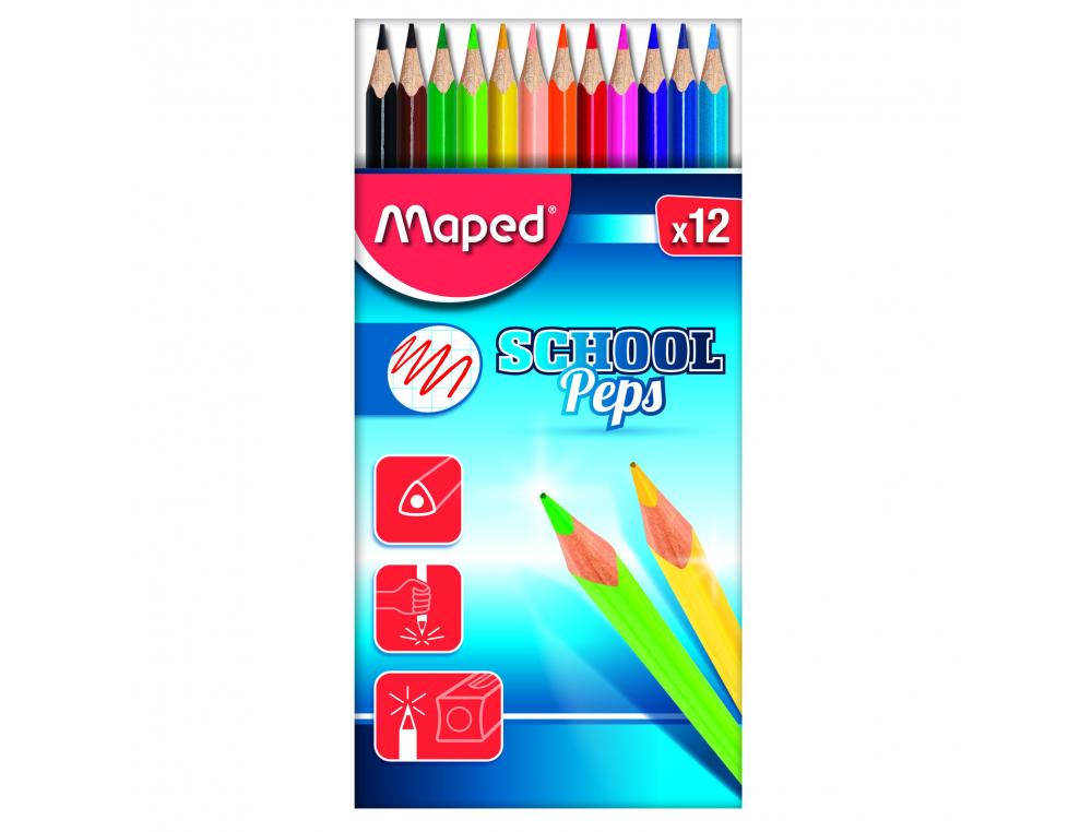 CRAYON SCHOOL PEPS MAPED CORPS TRIANGULAIRE COLORIS    ASSORTIS ETUI 12 UNITES