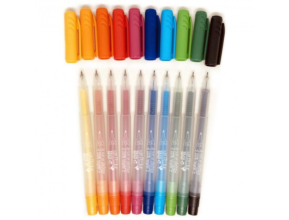 ETUI FEUTRES ECRITURE RECYCLES ULMANN POINTE 0,4MM  10 UNITES COLORIS ASSORTIS
