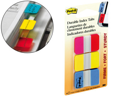 MARQUE-PAGES POST-IT INDEX RIGIDE 25X44MM 22F 3 COLORIS ROUGE JAUNE BLEU SET 22 INDEX/COULEUR