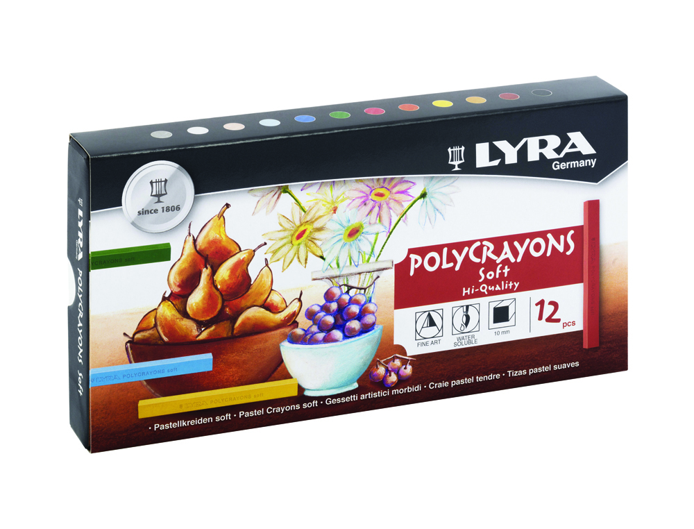PASTELS TENDRES LYRA SECS SOFT FORME CARREE 10MM 6 CM   12 UNITES COLORIS ASSORTIS