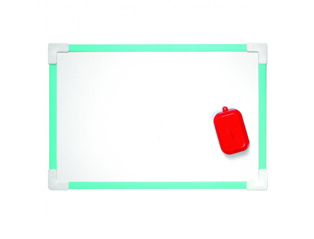 ARDOISE WONDAY MAGNETIQUE 20X30CM 1 FACE BLANCHE CADRE  PLASTIQUE + BROSSE COLORIS    BLANC