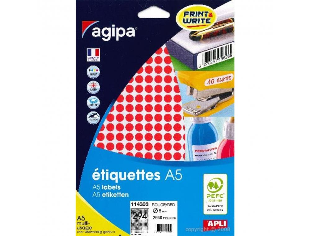 PASTILLES MULTI-USAGE APLI 8MM POCHETTE DE 10 COLORIS    ROUGE 2940 UNITES
