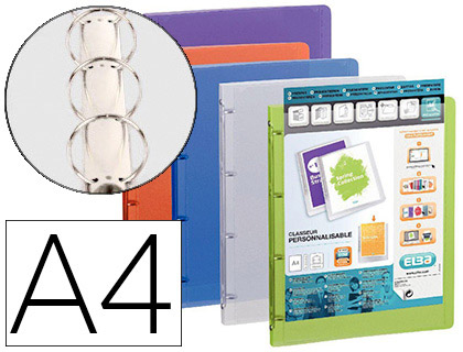 CLASSEUR PERSONNALISABLE OXFORD POLYVISION 4 ANNEAUX 5MM POLYPROPYLNE DOS 20MM 60F POCHETTE COLORIS TRANSLUCIDES