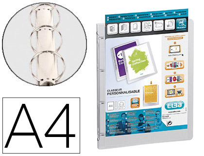 CLASSEUR PERSONNALISABLE OXFORD POLYVISION 4 ANNEAUX 20MM POLYPROPYLNE DOS 30MM 150F POCHETTE CRISTAL INCOLORE