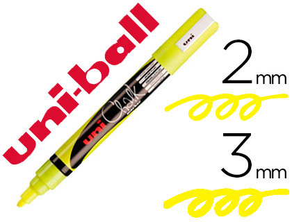 MARQUEUR UNIBALL CRAIE CHALK MARKER POINTE FINE 1,8/2,5MM  CRAIE LIQUIDE COULEUR LUMINEUSE JAUNE FLUO