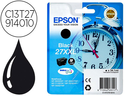CARTOUCHE EPSON T2791 JET D'ENCRE C13T27914010 COULEUR NOIR HAUTE CAPACIT 2200P