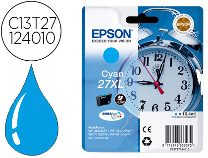CARTOUCHE EPSON T2712 JET D'ENCRE C13T27124010 COULEUR CYAN HAUTE CAPACIT 1100P