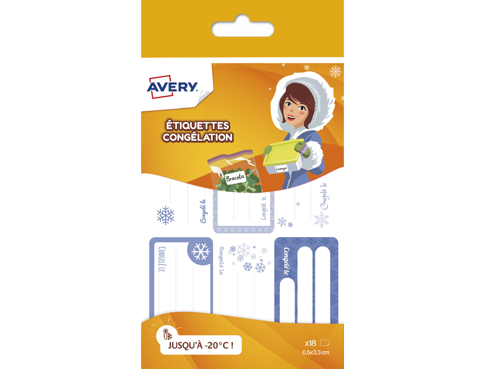 ETIQUETTE AVERY CONGELATION 63X33MM COLORIS MOTIFS BLEU   18 UNITES