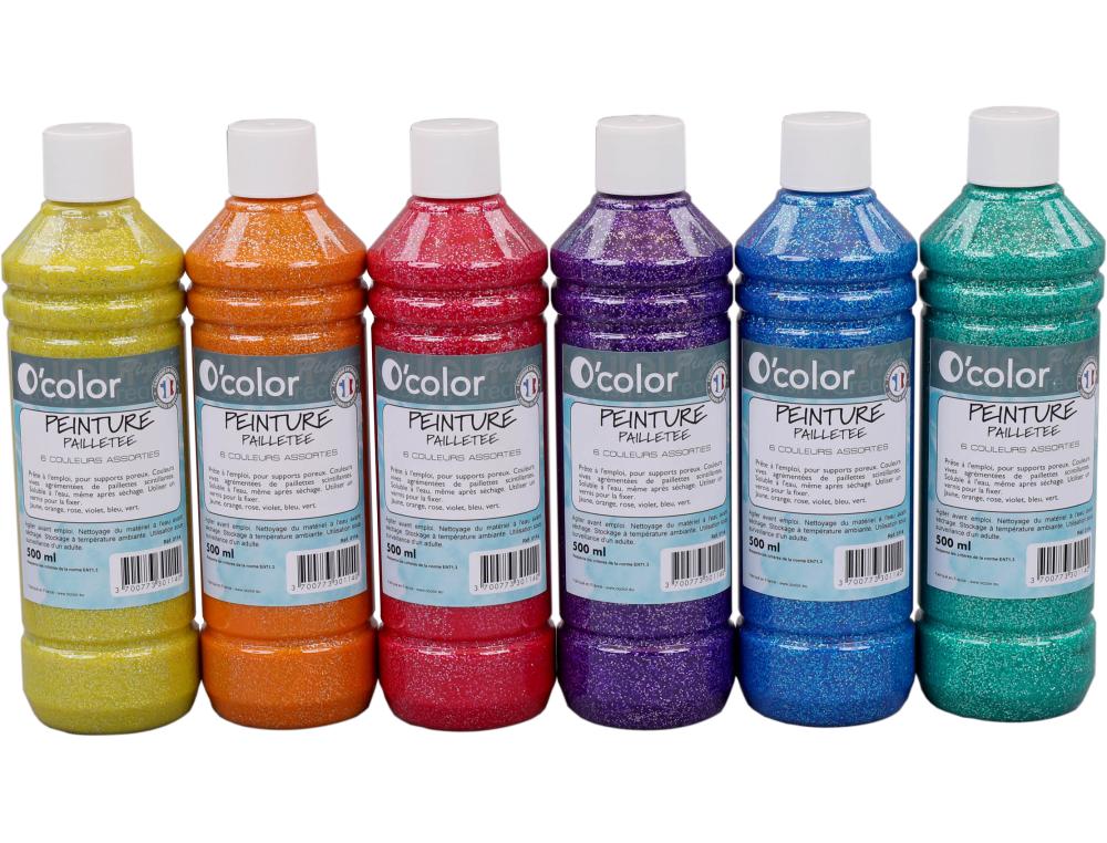 GOUACHE O'COLOR 500ML CONSISTANCE CREMEUSE COLORIS  FLUO ASSORTIS COFFRET CARTON  6 UNITES