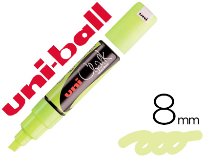 MARQUEUR CRAIE UNIBALL CHALK POINTE LARGE BISEAUTE TRAC 8MM EFFAABLE AVEC UN CHIFFON HUMIDE COLORIS JAUNE FLUO