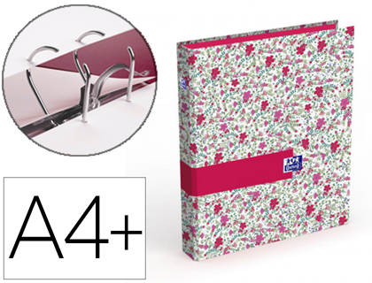 CLASSEUR OXFORD FLOWERS 4 ANNEAUX RONDS CARTE           PELLICULEE A4+ DOS 40MM MOTIF FLORAL