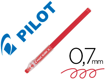 STYLO-BILLE PILOT KLEER EFFAABLE POINTE CONIQUE      MOYENNE 0,7MM GOMME SUR LE    CAPUCHON ENCRE COULEUR ROUGE