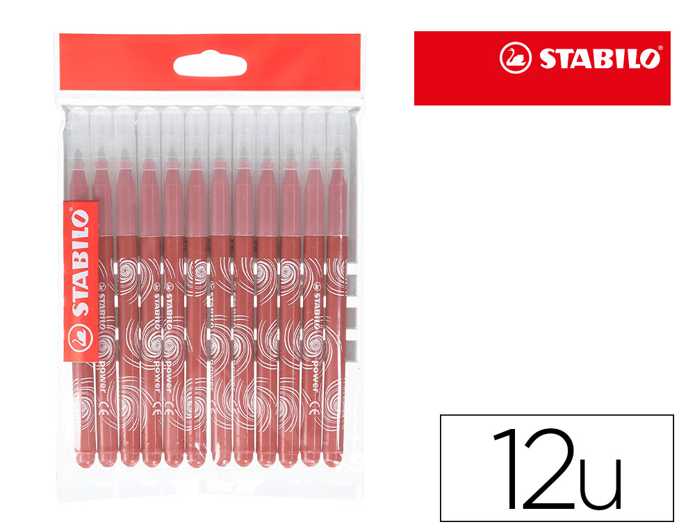 FEUTRE COLORIAGE STABILO POWER RECHARGE COFFRET SCHOOLPACK  POINTE MOYENNE BLOQUE COLORIS MARRON POCHETTE DE 12UN