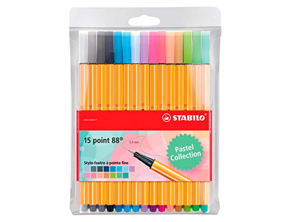 STYLO-FEUTRE STABILO POINT 88 POINTE FINE COLORIS ASSORTIS  PASTEL LOT DE 10 POCHETTES DE 15U