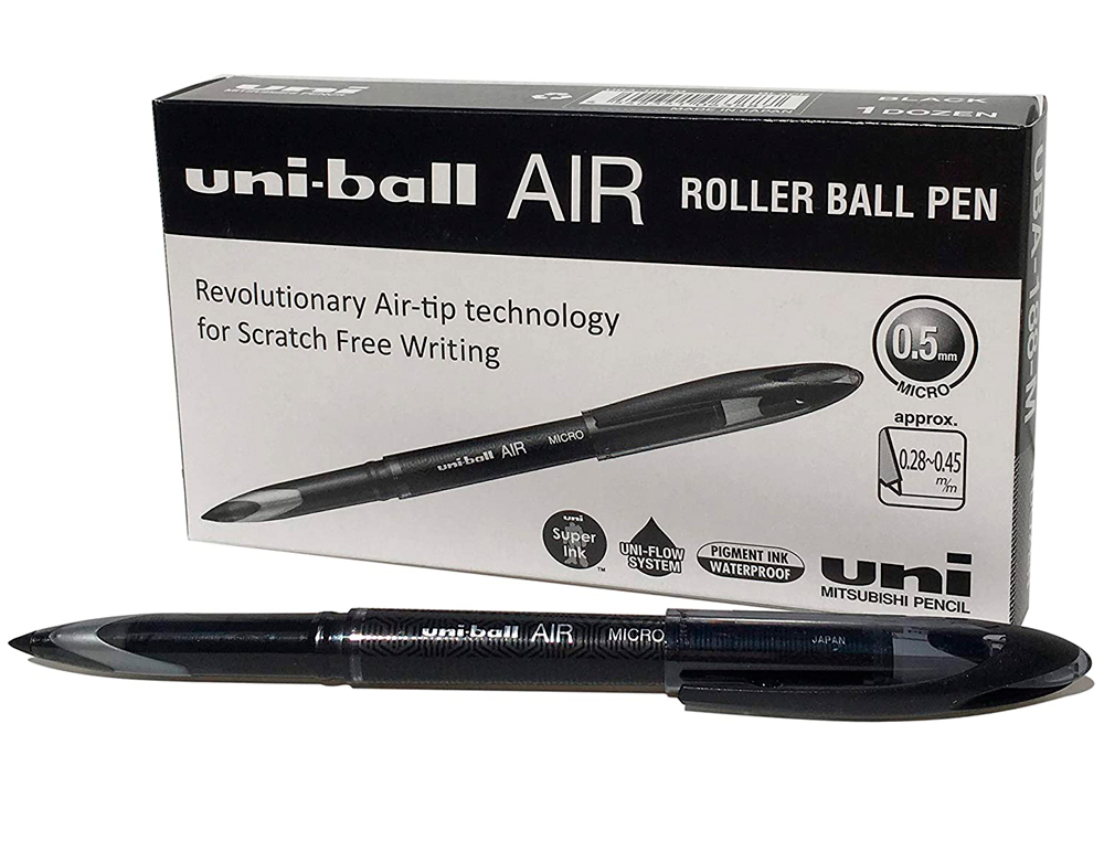 ROLLER UNIBALL AIR ENCRE LIQUIDE RÉSISTANTE POINTE MOYENNE TRACÉ 0.5MM COLORIS NOIR