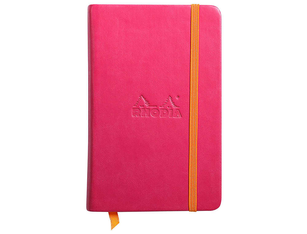 CARNET RHODIA WEBNOTEBOOK A6 9X14CM COUVERTURE SIMILI CUIR FRAMBOISE 192 PAGES 90G LIGN LASTIQUE MARQUE-PAGE ORANGE
