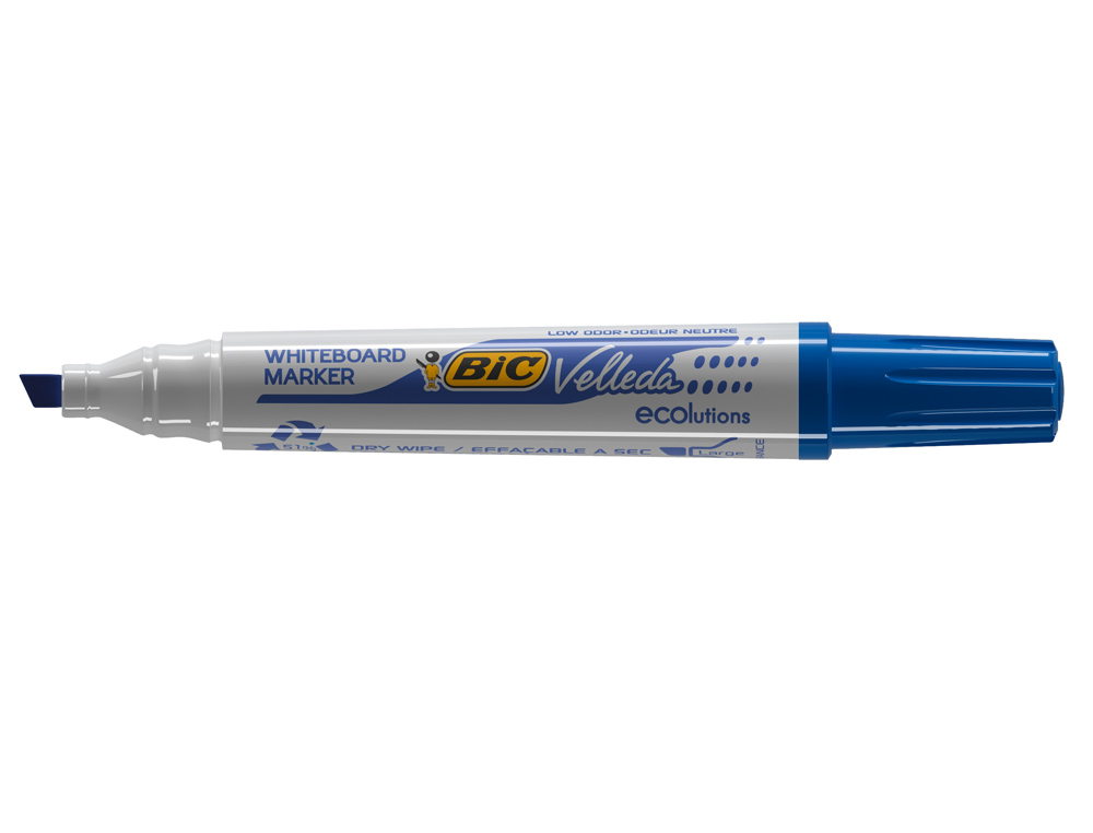 MARQUEUR BIC VELLEDA 1751 EFFAABLE POINTE BISEAUTE TRAC 2/5MM ENCRE BASE ALCOOL INODORE CORPS PLASTIQUE BLEU