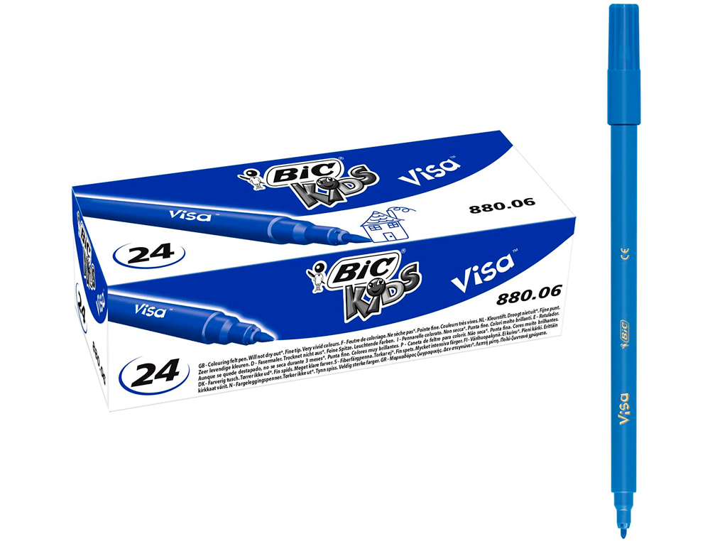 FEUTRE BIC KIDS VISA COLORIAGE ENCRE LAVABLE CAPUCHON VENTILÉ POINTE BLOQUÉE ULTRA-RÉSISTANTE COULEUR BLEU FONCÉ