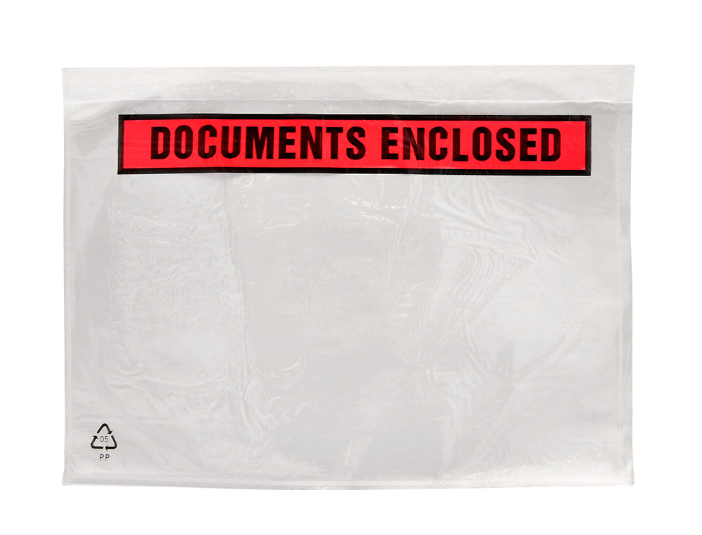 POCHETTE DOCUMENTS CI-INCLUS Q-CONNECT AUTO-ADHESIVE TRANSPARENTE 125X110MM TEXTE ANGLAIS PAQUET 100 UNITES