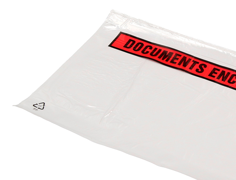 POCHETTE DOCUMENTS CI-INCLUS Q-CONNECT AUTO-ADHESIVE TRANSPARENTE 125X110MM TEXTE ANGLAIS PAQUET 100 UNITES