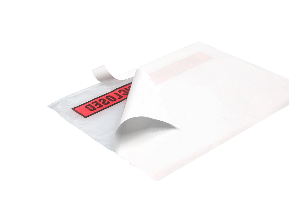 POCHETTE DOCUMENTS CI-INCLUS Q-CONNECT AUTO-ADHESIVE TRANSPARENTE 125X110MM TEXTE ANGLAIS PAQUET 100 UNITES