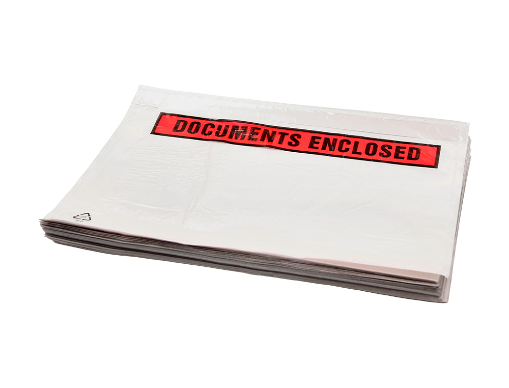 POCHETTE DOCUMENTS CI-INCLUS Q-CONNECT AUTO-ADHESIVE TRANSPARENTE 125X110MM TEXTE ANGLAIS PAQUET 100 UNITES