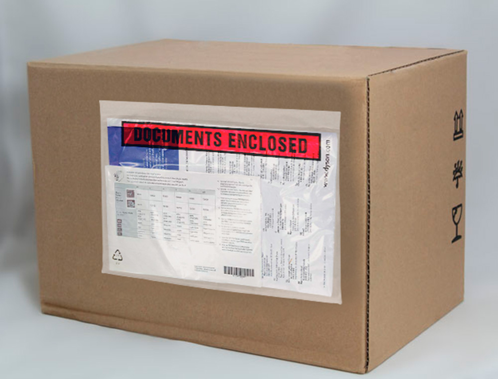 POCHETTE DOCUMENTS CI-INCLUS Q-CONNECT AUTO-ADHESIVE TRANSPARENTE 125X110MM TEXTE ANGLAIS PAQUET 100 UNITES