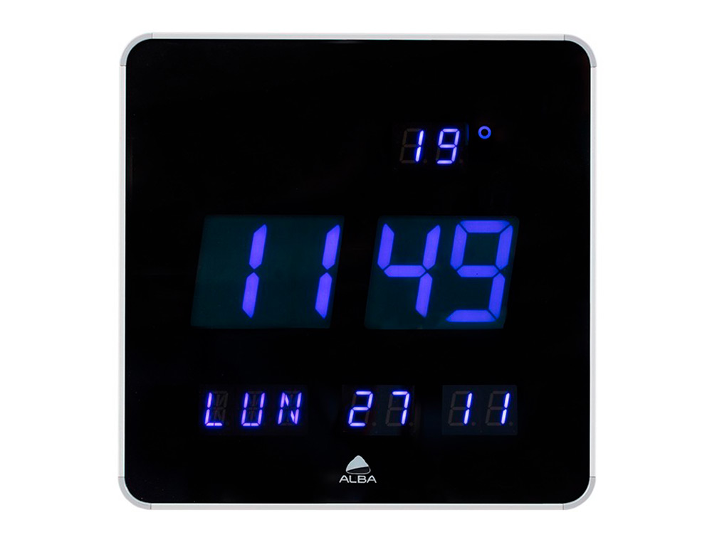 HORLOGE MURALE LED ALBA HORLEDSQ PLASTIQUE ABS CARRE 28X28CM SILENCIEUSE GRANDE LISIBILITE COLORIS NOIR/GRIS