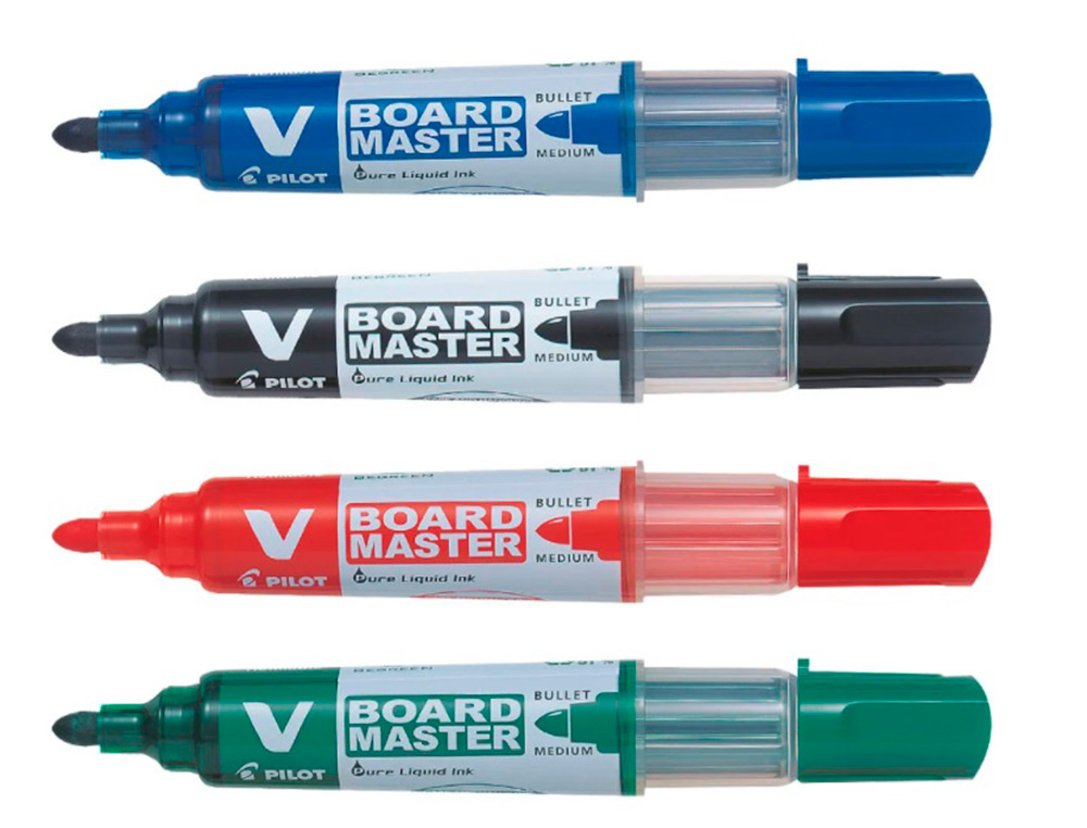 PACK PILOT V-BOARD MASTER 10 MARQUEURS EFFACABLES A SEC POINTE CONIQUE MOYENNE 10 RECHARGES 5 OFFERTES ASSORTIS
