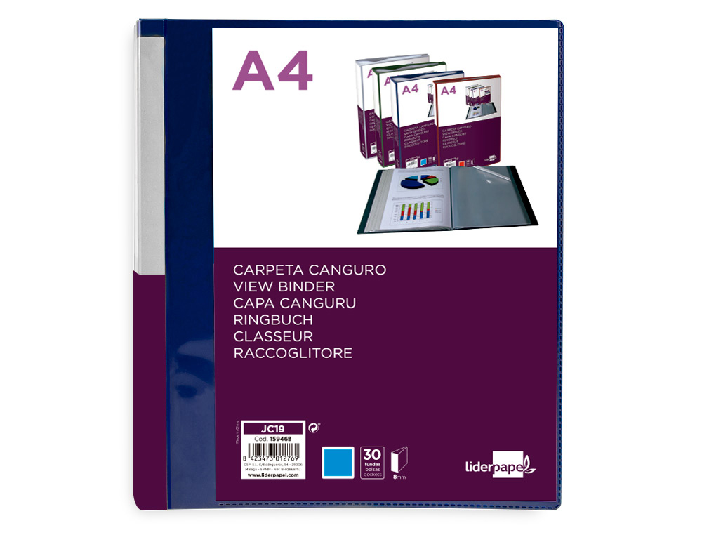 PROTEGE-DOCUMENTS LIDERPAPEL PERSONNALISABLE KANGOUROU POLYPROPYLENE 30 POCHETTES FIXES A4 COLORIS BLEU