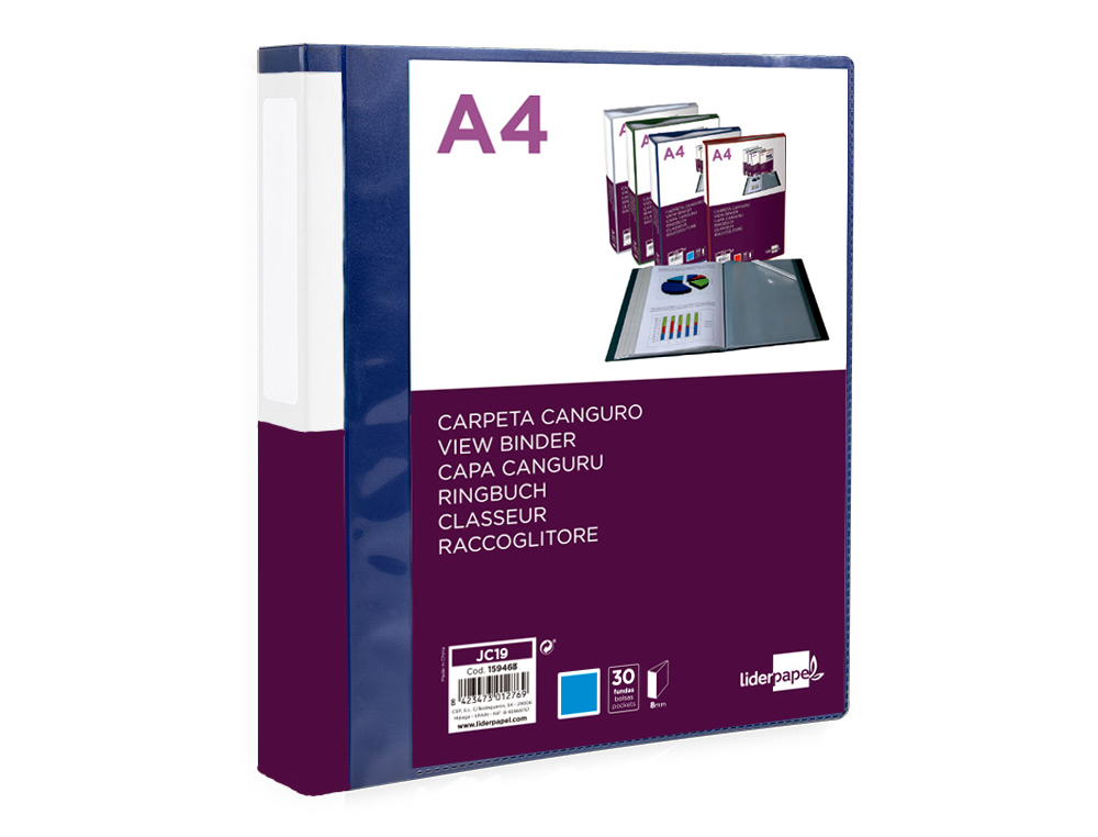 PROTEGE-DOCUMENTS LIDERPAPEL PERSONNALISABLE KANGOUROU POLYPROPYLENE 30 POCHETTES FIXES A4 COLORIS BLEU