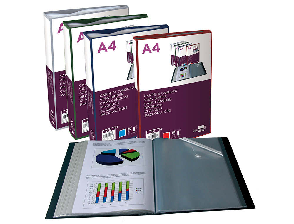 PROTEGE-DOCUMENTS LIDERPAPEL PERSONNALISABLE KANGOUROU POLYPROPYLENE 30 POCHETTES FIXES A4 COLORIS BLEU