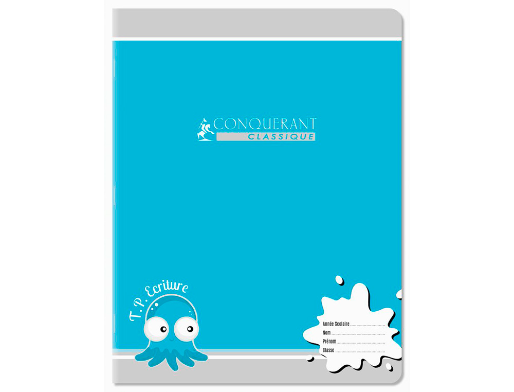 CAHIER TRAVAUX PRATIQUES CONQUERANT AGRAFE COUVERTURE CARTE 17X22CM 32 PAGES UNIES DOUBLE LIGNE 4MM 90G