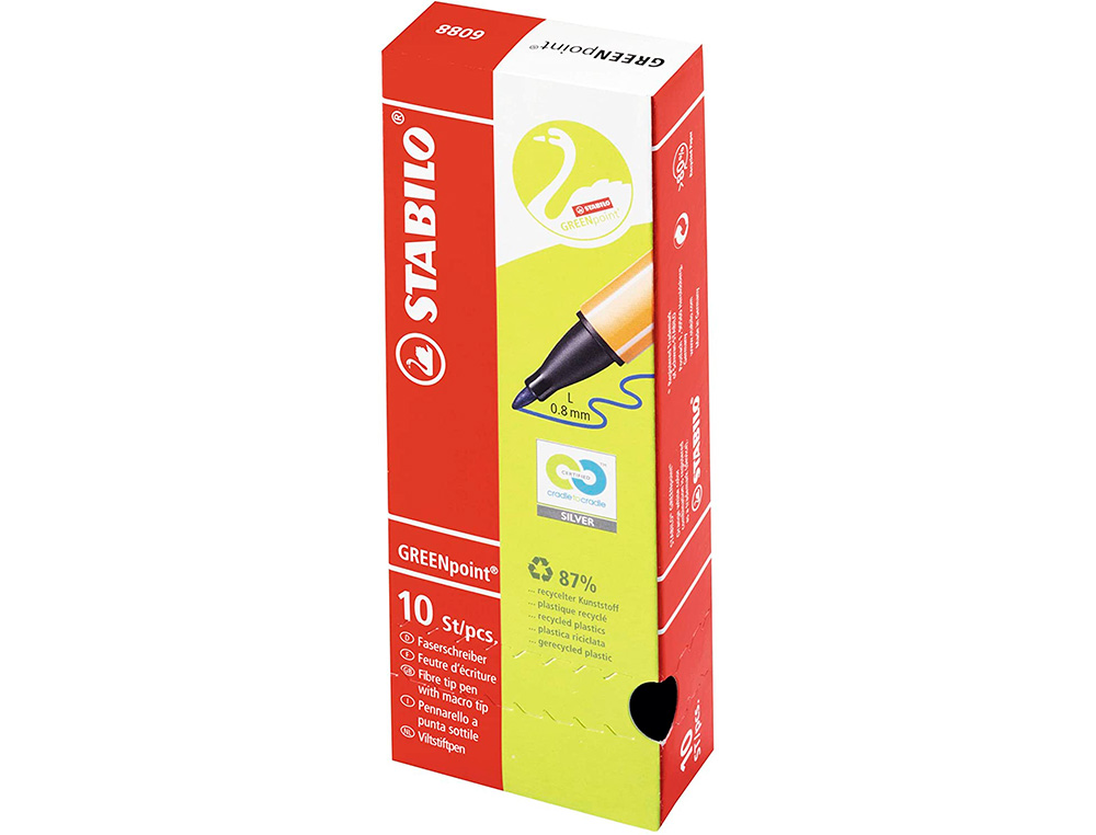 STYLO-FEUTRE STABILO GREENPOINT PLASTIQUE RECYCLE ECRITURE MOYENNE 0,8MM POINTE MULTIFONCTION COLORIS VERT