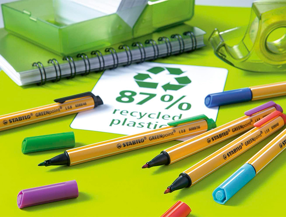 STYLO-FEUTRE STABILO GREENPOINT PLASTIQUE RECYCLE ECRITURE MOYENNE 0,8MM POINTE MULTIFONCTION COLORIS VERT