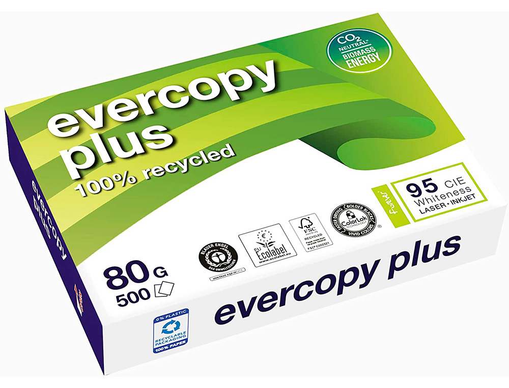 PAPIER CLAIREFONTAINE BLANC 100% RECYCLE MULTIFONCTION EVERCOPY A4 80G/M2 BLANCHEUR 95 CIE