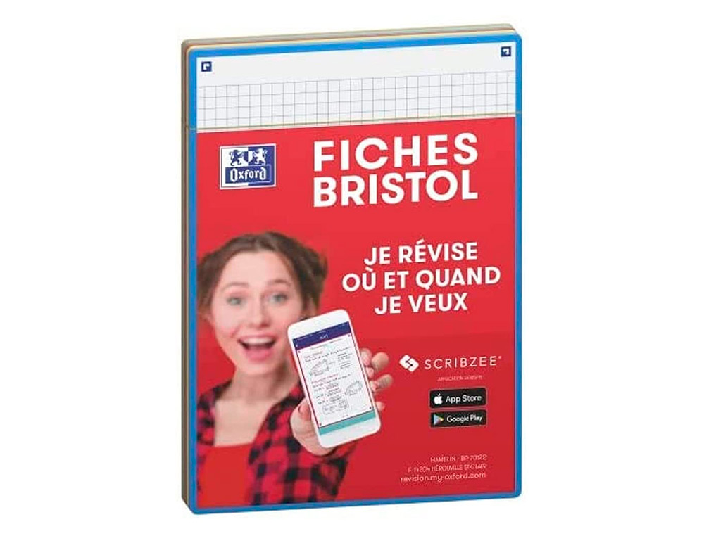 FICHES BRISTOL OXFORD REVISION 2.0 A5 PERFOREE 32 FICHES/FILM Q5X5 CARTON ASSORTI