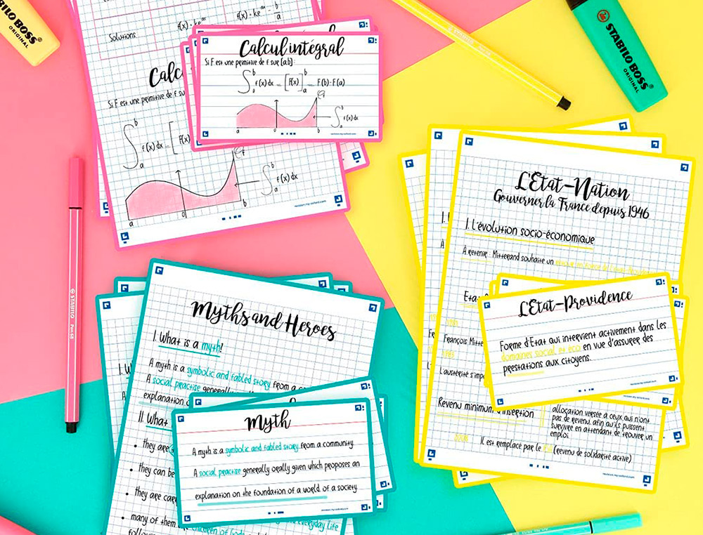 FICHES BRISTOL OXFORD REVISION 2.0 A5 PERFOREE 32 FICHES/FILM Q5X5 CARTON ASSORTI