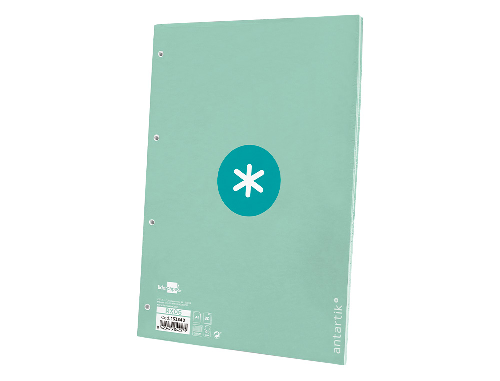 FEUILLET MOBILE ANTARTIK A4 80FEUILLES 90G QUADRILLAGE 5MM  4 TROUS BORD COLORIS MENTHE