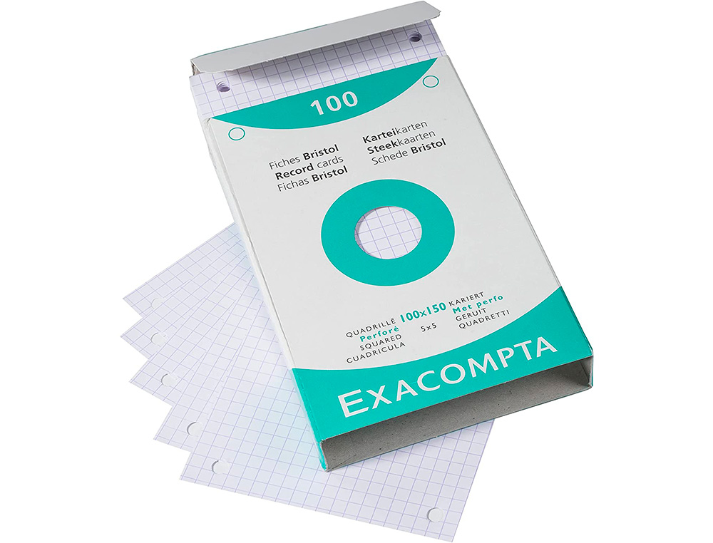 ETUI DE 100 FICHES EXACOMPTA BRISTOL BLANC QUADRILLE 5X5 UNI PERFOREE 125X200MM